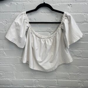 H&M White Off Shoulder Flutter Sleeve Crop Top Size M Romantic Coquette
